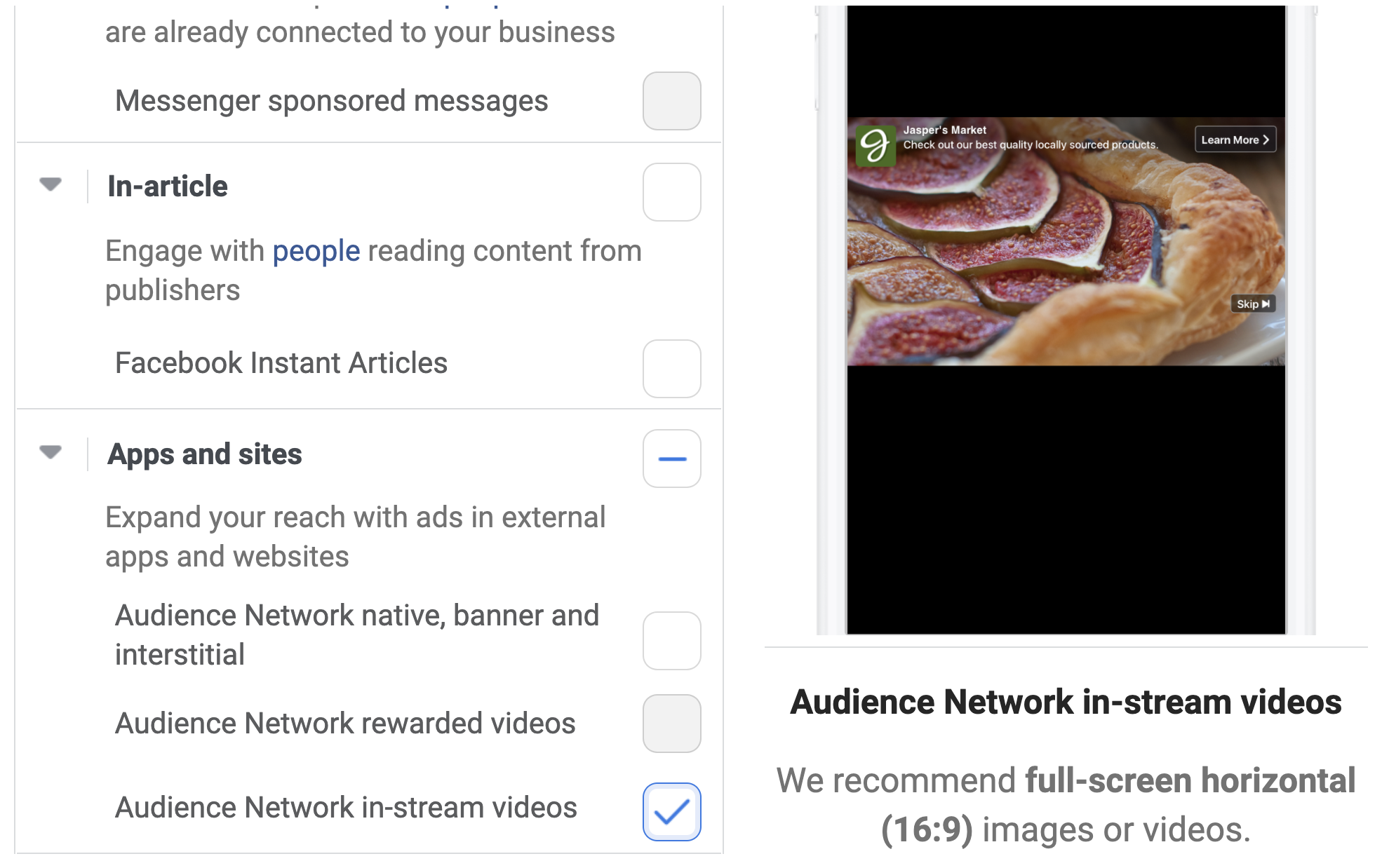 Audience Network In-Stream videos